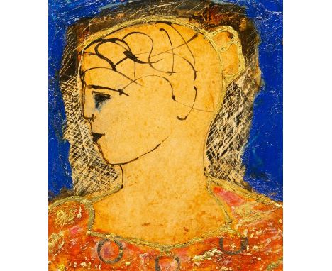 John EMANUEL (1930-2024) Head Study Oil and mixed media on board, 22cm x 19.5cm, 43cm x 40.5cm framed.
