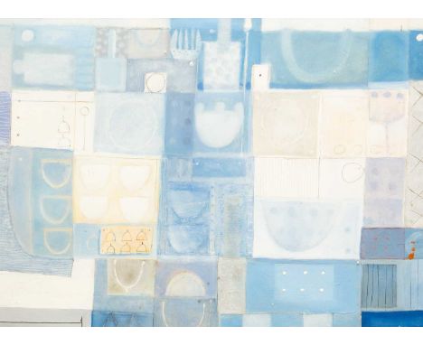David BRIGGS (1956) Blue Boats Oil/mixed media on card, signed with initials and dated (partially obscured by mount), 53 x 72