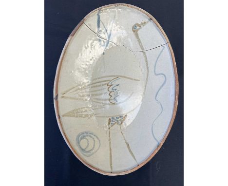 Michael CARDEW (1901-1983) Dish Stoneware, painted mark to base, 27 x 37cm.This dish has no damage other than the significant