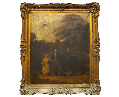 E. BUTLER (?) Thomas Letchworth and family with Poncy, Oxfordshire Oil on canvas, signed lower left, dated '46, an old label 
