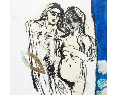 Janet LYNCH (1938) The Lovers  Mixed media on canvas, signed, 40 x 40cm, 59 x 57cm framed.