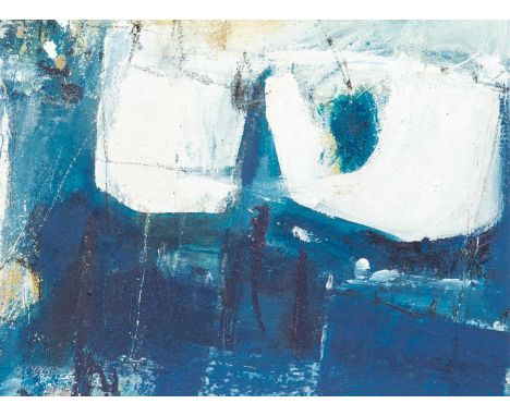 Dot SEARLE (XX-XXI) Indigo Pool  Mixed media on canvas laid on board, 19 x 25cm, 34 x 38cm framed.Good condition with no area