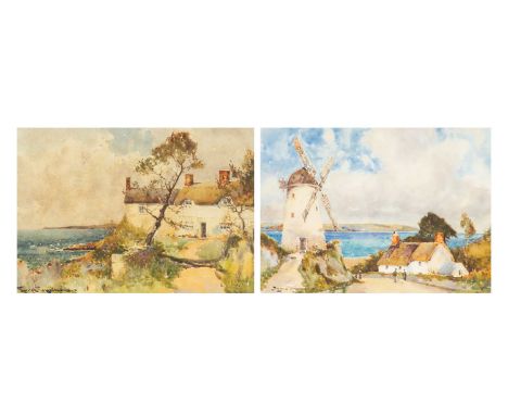 Eyres SIMMONS (1872-1955) Coastal Cottage View and another work Each watercolours, signed, 17.5cm x 25cm, 36cm x 43.5cm frame