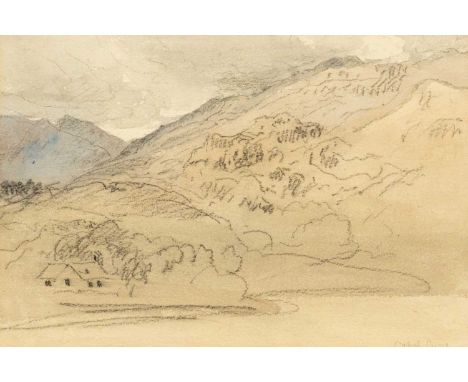 David I COX (1783-1859) Capel Curig, Wales Mixed media on paper, titled, gallery label with attribution verso, 18cmx 27cm, 36