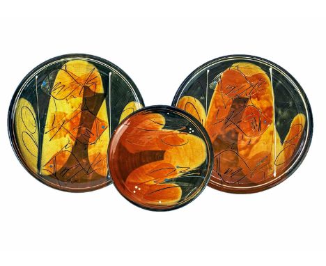 Françoise DUFAYARD (1960) Three Circular Plates Ceramic, each signed, 19.5cm and two 27cm. (3)