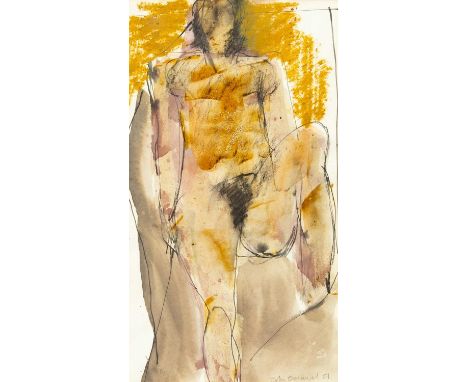 John EMANUEL (1930-2024) Female Nude (1987) Mixed media on paper, signed and dated '87, 43 x 23cm, 62 x 41cm framed.