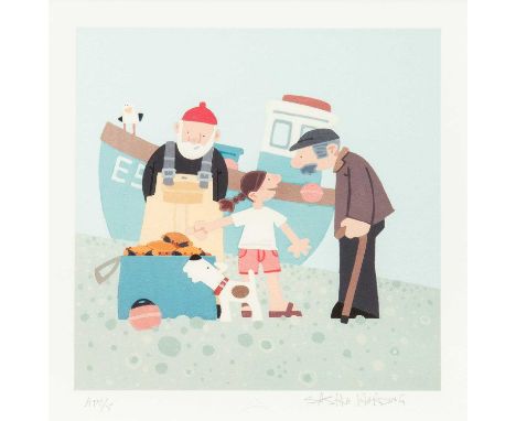 Sasha HARDING (1973) Today's Catch  Print, artist's proof, signed, numbered 2/5, 25 x 25cm, 48 x 47cm framed.