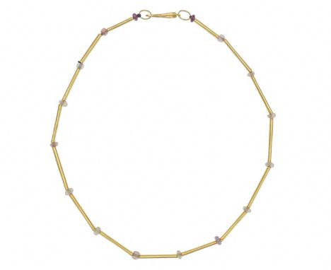 Bryan ILLSLEY (1937-2024) Gold and amethyst necklace  An 18ct gold and amethyst bead necklace, stamped makers BI to clasp, un