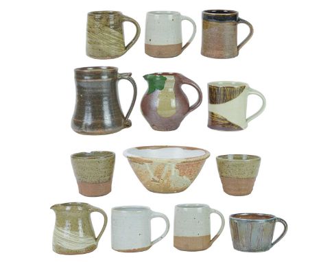 Leach Pottery Standard Ware Two jugs, seven cups, one bowl, two small bowls and a tankard (13)