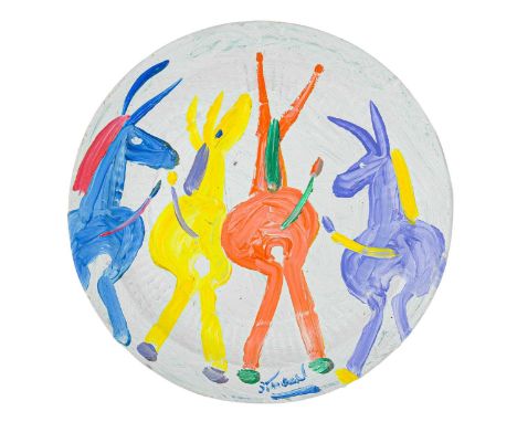 Simeon STAFFORD (1956) Painted Plate Oil on found ceramic, signed and dated, diameter 20cm.