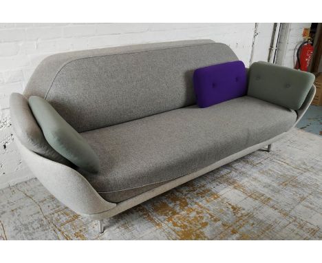 FRITZ HANSON FAVN SOFA, by Jaime Hayon in grey upholstery with cushions, 222cm L x 95cm x 86cm H. 