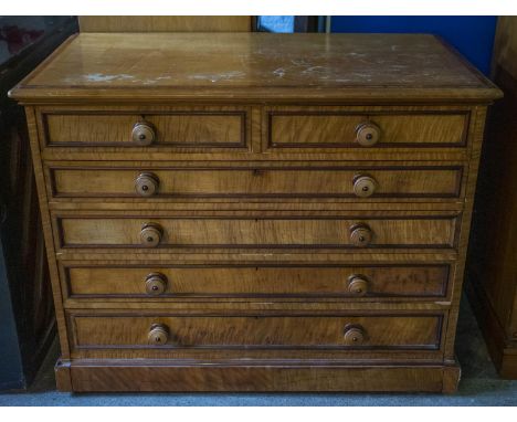 CHEST, Victorian satinwood and mahogany of two short and four long drawers, 86cm H x 108cm x 56cm. (with faults) 