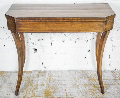 CARD TABLE, Regency mahogany and ebonised strung with green baize lined foldover top, 73cm H x 86cm x 42cm. (restorations) 