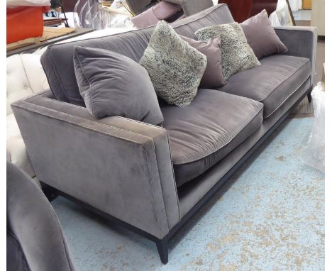 THE SOFA &amp; CHAIR COMPANY LONDON SOFA, with grey  upholstery and scatter cushions, 220cm L x 69cm H. 