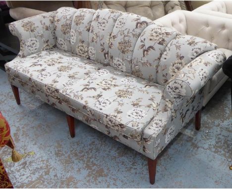 PARKER &amp; FARR SOFA, with grey leaf and floral patterned upholstery, 201cm L x 94cm H x 84cm D. 