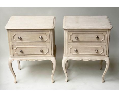BEDSIDE CHESTS, a pair, French Louis XV design grey painted each with two drawers, 48cm x 36cm x 65cm H. (2) 