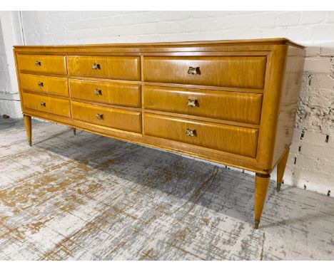 MANNER OF PAOLO BUFFA SIDEBOARD, 1950's Italian, with an arrangement of nine drawers and a leaf etched mirrored top, 79cm H x