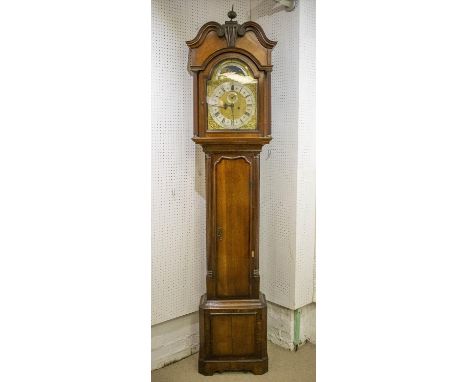 LONGCASE CLOCK, George III oak and mahogany by John Stokes, Bewdley with silvered and brass face, painted moonphase dial and 