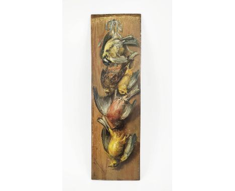 DUTCH/FLEMISH SCHOOL TROMPE L'OEIL, oil on panel, study of hanging birds, signed and dated Francois Van der Velden, 1911, 50c