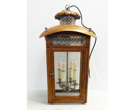 CHARLES EDWARDS LARGE HANGING WOODEN REGENCY LANTERN, 67cm H. 