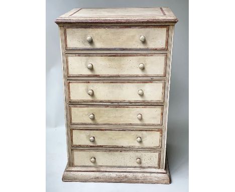 PIER CHEST, early 20th century Italian painted parchment white and gesso silvered with six drawers, 60cm W x 49cm D x 94cm H.