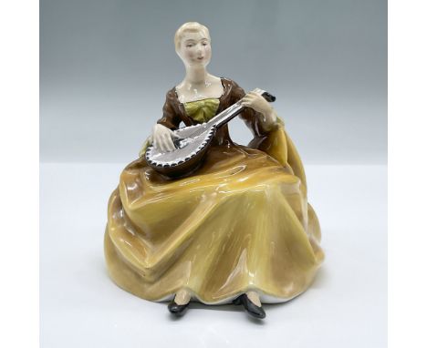 Features a lovely seated woman in a blue dress playing a lute. Royal Doulton backstamp.Artist: D. B. LovegroveIssued: 1960Dim