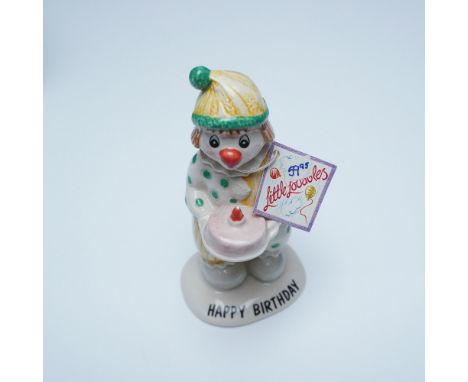 A Beswick Little Lovables "Happy Birthday" clown figurine, model LL8. This hand-painted ceramic figure features a cheerful cl