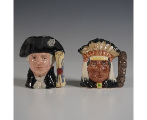 A pair of Royal Doulton character jugs featuring George Washington (D6825) and North American Indian (D6665). The George Wash