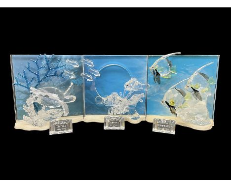 Swarovski Crystal, Wonders of the Sea Trilogy: 'Eternity', 'Community' and 'Harmony', all with stands and plaques, H20cm