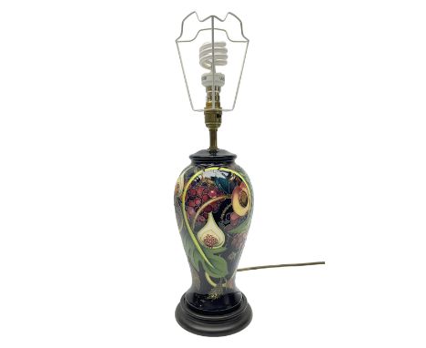 Moorcroft table lamp of baluster form, decorated in the Queens Choice pattern by Emma Bossons, H49cm