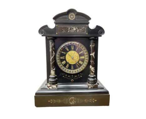 John Cundill Arundel of York - French 8-day striking mantle clock in a Belgium slate and marble case c1890, with a shaped ped