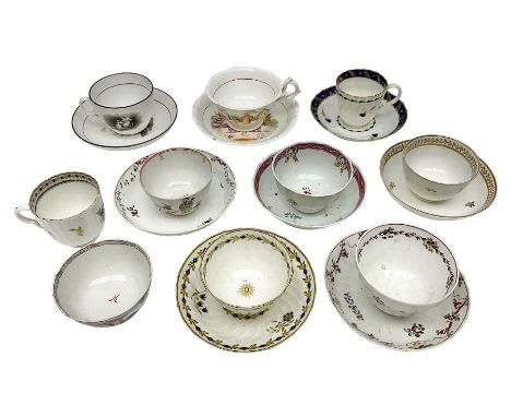 18th century and later ceramics, including Newhall bat printed cup and saucer, decorated with classical depictions of a mothe