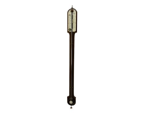 Maspoli of Hull - Late 19th century mercury cistern stick barometer, mahogany case with a round top and circular turned ciste