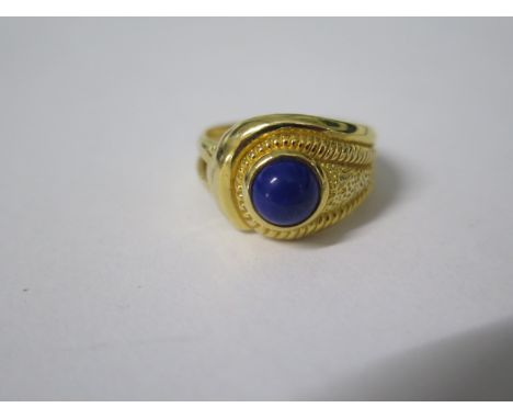 A 14ct yellow gold lapsi lazuli ring, size P, marked 585, approx 6 grams, in good condition 