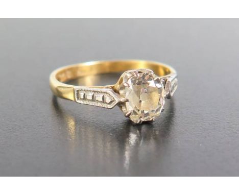 An 18ct Gold and Platinum Old Cut Solitaire Diamond Ring, c. 75ct, size L