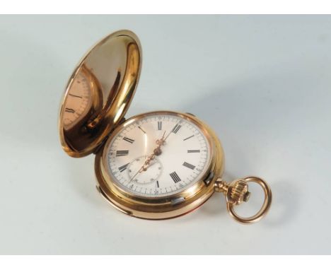 A Fine Breguet Swiss 18ct Gold Full Hunter Chronograph, Quarter repeater Pocket Watch, 46mm dial, running The front engraved 