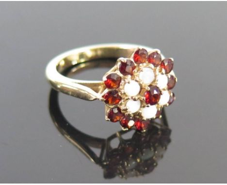 A Large Garnet and Opal Cluster Ring, size O.5, 4.9g