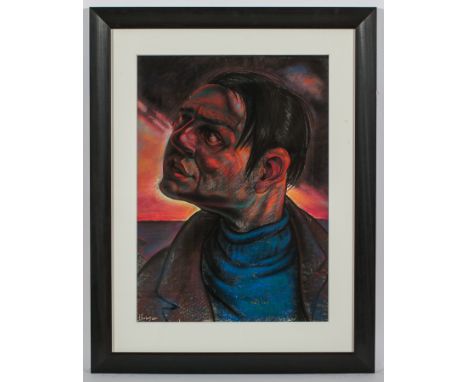 * PETER HOWSON OBE,
THE FISHERMAN
pastel on paper, signed
72cm x 51.5cm
Mounted, framed and under glass
Note: Used as the pro