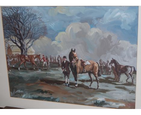 After Munnings - framed print; and two modern gilt framed mirrors (3)