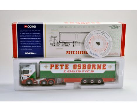 Corgi Diecast Truck issue comprising No. CC12207 Scania Curtainside in the livery of Pete Osborne. Appears generally very goo