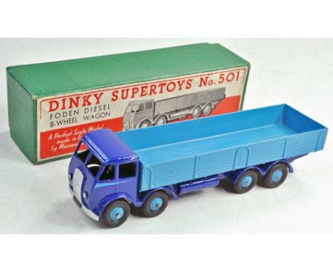 Dinky No. 501 Foden (1st Type) Diesel 8-wheel Wagon with violet blue cab, chassis and light blue back and hubs. Generally ver