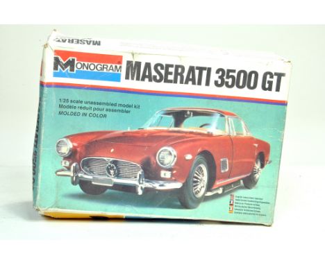 Monogram Plastic Model Kit. 1:25 scale comprising of no. 2245 Maserati 2500 GT. Appears to be complete. Very good to excellen