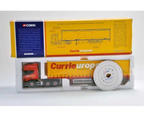 Corgi Diecast Truck issue comprising Scania Curtainside in the livery of Currie European. Appears excellent with box. Ex Shop