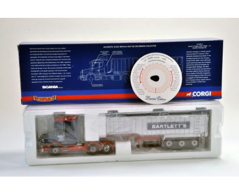 Corgi Diecast Truck issue comprising No. CC12813 Scania T Bulk Trailer in the livery of Barlett Haulage. Appears excellent wi