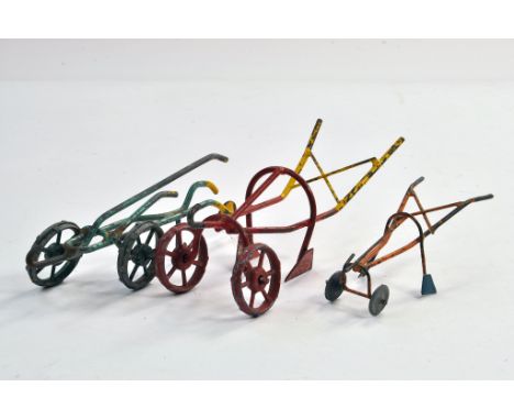 Kayron / AVH / Olson type Wire / Pressed Tin Farm issues comprising various horse drawn ploughs, one distinctly of smaller sc