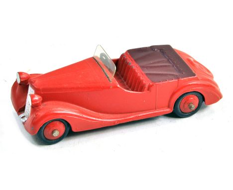 Dinky No. 38b Sunbeam Talbot with red body and seats, maroon tonneau, silver trim and red ridged hubs. Generally very good, w