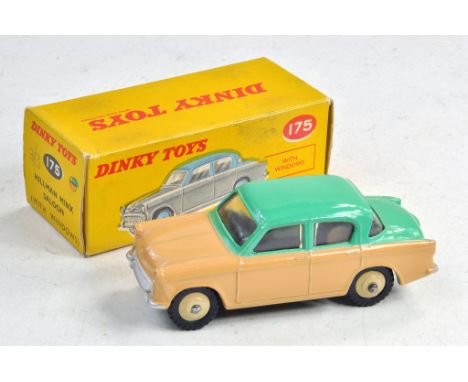 Dinky No. 175 Hillman Minx Saloon with two-tone beige, light green plus light beige ridged hubs. Appears to be a fine example