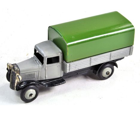 Dinky 25 Series Covered Truck with grey cab and back, black chassis and green tilt. Outstandingly clean example just the very