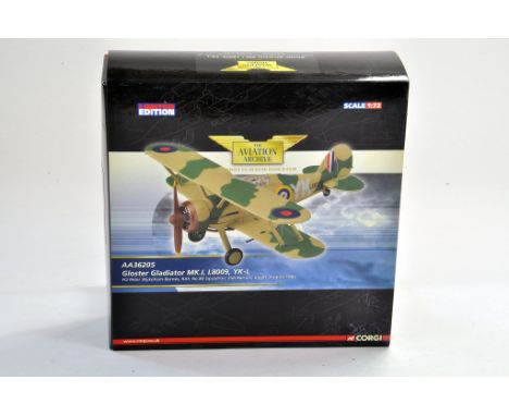 Corgi Diecast model aircraft 1:72 comprising Aviation Archive No. AA36205 Gloster Gladiator RAF no.80 Squadron. Appears excel