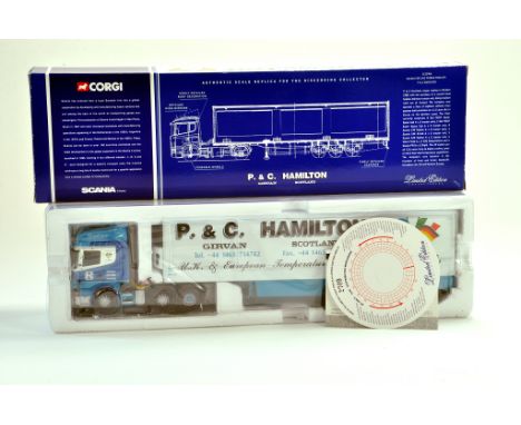 Corgi Diecast Truck issue comprising No. CC12906 Scania Topline Fridge Trailer in the livery of P&amp;C Hamilton. Appears exc